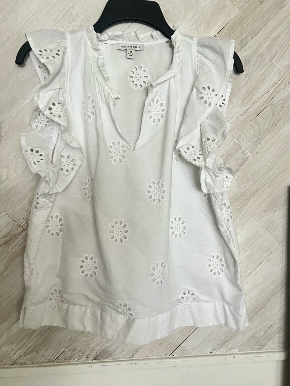 White Eyelet Ruffle Sleeve Top